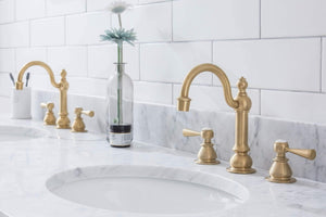 Water Creation Vanity Embassy 72 Inch Wide Double Wash Stand, P-Trap, and Counter Top with Basin included in Satin Gold Finish
