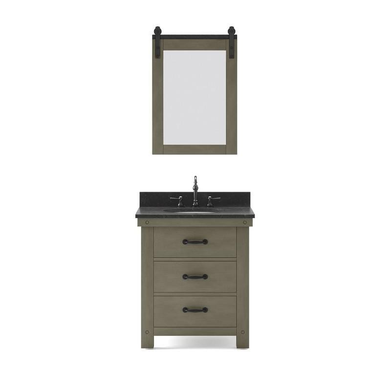 Water Creation Vanity Water Creation AB30BL03GG-P24000000 Aberdeen 30 Inch Single Sink Blue Limestone Countertop Vanity in Grizzle Gray and Mirror