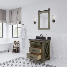 Load image into Gallery viewer, Water Creation Vanity Water Creation AB30BL03GG-P24TL1203 Aberdeen 30 Inch Single Sink Blue Limestone Countertop Vanity in Grizzle Gray with Hook Faucet and Mirror