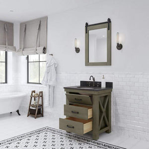 Water Creation Vanity Water Creation AB30BL03GG-P24TL1203 Aberdeen 30 Inch Single Sink Blue Limestone Countertop Vanity in Grizzle Gray with Hook Faucet and Mirror