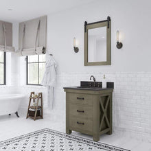 Load image into Gallery viewer, Water Creation Vanity Water Creation AB30BL03GG-P24TL1203 Aberdeen 30 Inch Single Sink Blue Limestone Countertop Vanity in Grizzle Gray with Hook Faucet and Mirror