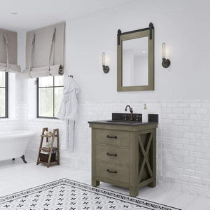Water Creation Vanity Water Creation AB30BL03GG-P24TL1203 Aberdeen 30 Inch Single Sink Blue Limestone Countertop Vanity in Grizzle Gray with Hook Faucet and Mirror