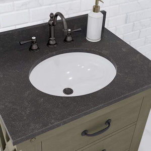 Water Creation Vanity Water Creation AB30BL03GG-P24TL1203 Aberdeen 30 Inch Single Sink Blue Limestone Countertop Vanity in Grizzle Gray with Hook Faucet and Mirror