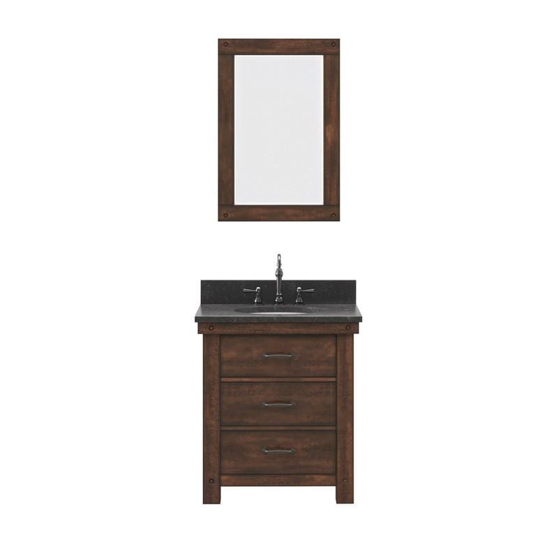 Water Creation Vanity Water Creation AB30BL03RS-000TL1203 Aberdeen 30 Inch Single Sink Blue Limestone Countertop Vanity in Rustic Sienna with Hook Faucet