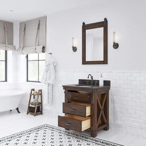 Water Creation Vanity Water Creation AB30BL03RS-P24000000 Aberdeen 30 Inch Single Sink Blue Limestone Countertop Vanity in Rustic Sienna with Mirror
