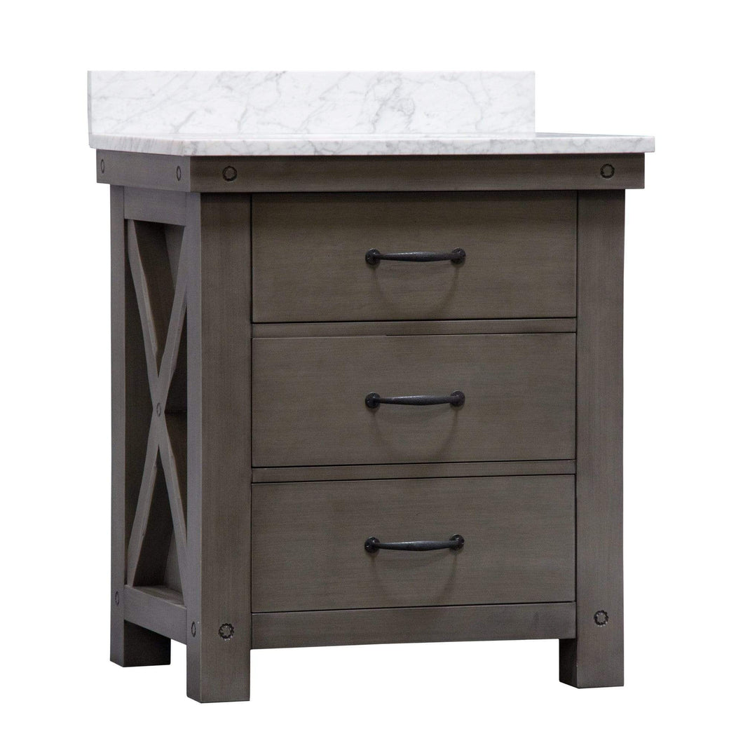 Water Creation Vanity Water Creation AB30CW03GG-000BX1203 30 Inch Grizzle Grey Single Sink Bathroom Vanity With Faucet With Carrara White Marble Counter Top From The ABERDEEN Collection