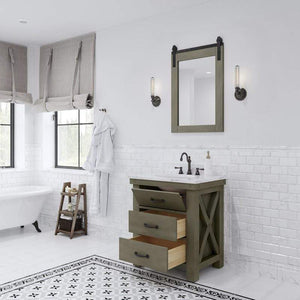 Water Creation Vanity Water Creation AB30CW03GG-P24000000 Aberdeen 30 Inch Single Sink Carrara White Marble Countertop Vanity in Grizzle Gray with Mirror