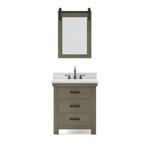 Water Creation Vanity Water Creation AB30CW03GG-P24000000 Aberdeen 30 Inch Single Sink Carrara White Marble Countertop Vanity in Grizzle Gray with Mirror