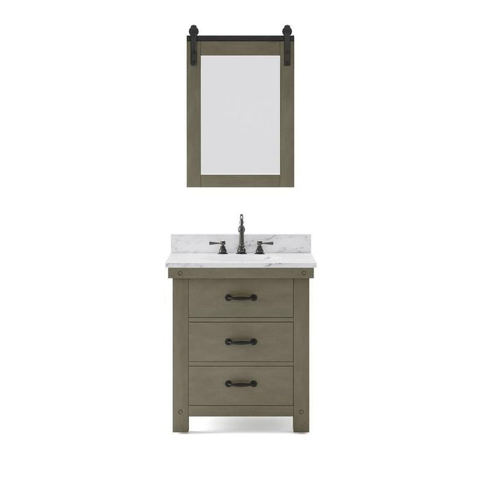 Water Creation Vanity Water Creation AB30CW03GG-P24000000 Aberdeen 30 Inch Single Sink Carrara White Marble Countertop Vanity in Grizzle Gray with Mirror
