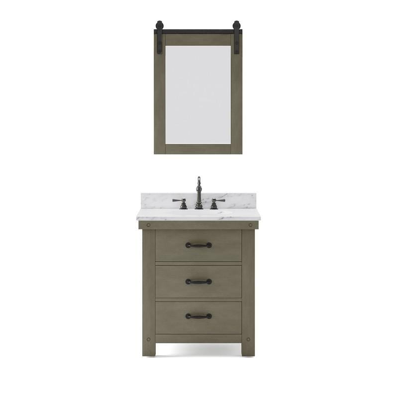 Water Creation Vanity Water Creation AB30CW03GG-P24000000 Aberdeen 30 Inch Single Sink Carrara White Marble Countertop Vanity in Grizzle Gray with Mirror