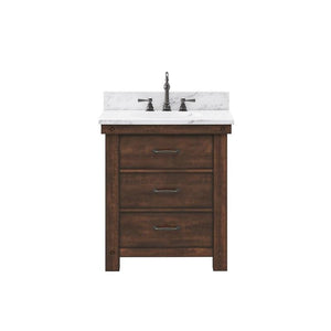 Water Creation Vanity Water Creation AB30CW03RS-000TL1203 Aberdeen 30 Inch Single Sink Carrara White Marble Countertop Vanity in Rustic Sierra with Mirror