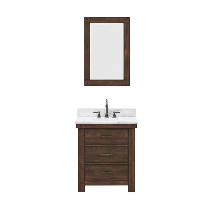 Water Creation Vanity Water Creation AB30CW03RS-A24000000 Aberdeen 30 Inch Single Sink Blue Limestone Countertop Vanity in Rustic Sienna with Mirror