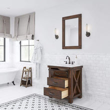 Load image into Gallery viewer, Water Creation Vanity Water Creation AB30CW03RS-A24TL1203 Aberdeen 30 Inch Single Sink Carrara White Marble Countertop Vanity in Rustic Sierra with Hook Faucet and Mirror