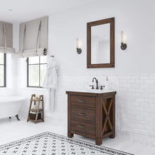 Load image into Gallery viewer, Water Creation Vanity Water Creation AB30CW03RS-A24TL1203 Aberdeen 30 Inch Single Sink Carrara White Marble Countertop Vanity in Rustic Sierra with Hook Faucet and Mirror