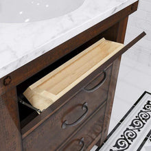 Load image into Gallery viewer, Water Creation Vanity Water Creation AB30CW03RS-A24TL1203 Aberdeen 30 Inch Single Sink Carrara White Marble Countertop Vanity in Rustic Sierra with Hook Faucet and Mirror