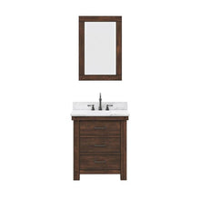 Load image into Gallery viewer, Water Creation Vanity Water Creation AB30CW03RS-A24TL1203 Aberdeen 30 Inch Single Sink Carrara White Marble Countertop Vanity in Rustic Sierra with Hook Faucet and Mirror