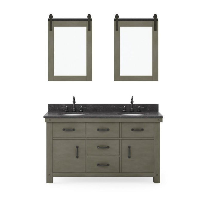 Water Creation Vanity Water Creation AB60BL03GG-P24000000 Aberdeen 60 Inch Double Sink Blue Limestone Countertop Vanity in Grizzle Gray with Mirror