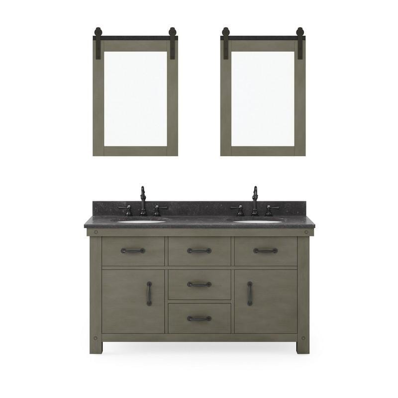 Water Creation Vanity Water Creation AB60BL03GG-P24000000 Aberdeen 60 Inch Double Sink Blue Limestone Countertop Vanity in Grizzle Gray with Mirror