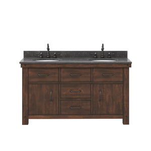 Water Creation Vanity Water Creation AB60BL03RS-000TL1203 Aberdeen 60 In. Double Sink Blue Limestone Countertop Vanity in Rustic Sierra with Hook Faucets