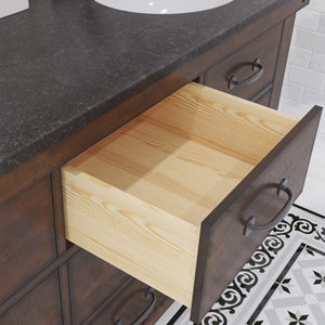 Water Creation Vanity Water Creation AB60BL03RS-A24TL1203 Aberdeen 60 In. Double Sink Blue Limestone Countertop Vanity in Rustic Sierra with Hook Faucets and Mirrors