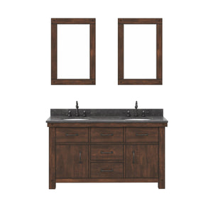 Water Creation Vanity Water Creation AB60BL03RS-A24TL1203 Aberdeen 60 In. Double Sink Blue Limestone Countertop Vanity in Rustic Sierra with Hook Faucets and Mirrors