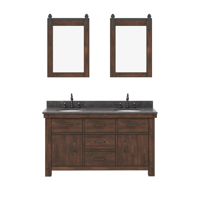 Water Creation Vanity Water Creation AB60BL03RS-P24000000 Aberdeen 60 In. Double Sink Blue Limestone Countertop Vanity in Rustic Sierra with Mirrors