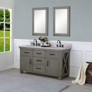 Water Creation Vanity Water Creation AB60CW03GG-A24BX1203 60 Inch Grizzle Grey Double Sink Bathroom Vanity With Mirrors And Faucets With Carrara White Marble Counter Top From The ABERDEEN Collection