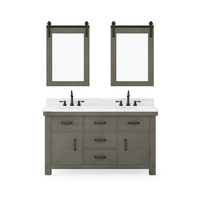 Water Creation Vanity Water Creation AB60CW03GG-P24000000 Aberdeen 60 Inch Double Sink Carrara White Marble Countertop Vanity in Grizzle Gray with Mirrors