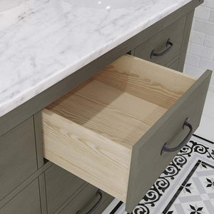 Water Creation Vanity Water Creation AB60CW03GG-P24TL1203 Aberdeen 60 Inch Double Sink Carrara White Marble Countertop Vanity in Grizzle Gray with Hook Faucets and Mirror