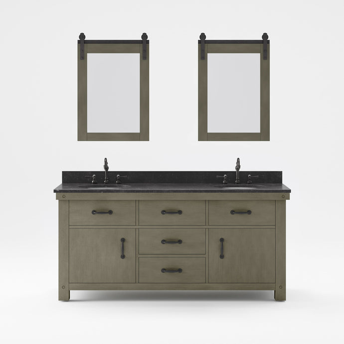 Water Creation Vanity Water Creation AB72BL03GG-P24000000 Aberdeen 72 In. Double Sink Blue Limestone Countertop Vanity in Grizzle Gray with Mirror