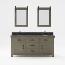 Load image into Gallery viewer, Water Creation Vanity Water Creation AB72BL03GG-P24TL1203 Aberdeen 72 In. Double Sink Blue Limestone Countertop Vanity in Grizzle Gray with Hook Faucet and Mirror