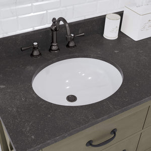 Water Creation Vanity Water Creation AB72BL03GG-P72TL1203 Aberdeen 72 In. Double Sink Blue Limestone Countertop Vanity in Grizzle Gray with Hook Faucet and Mirror