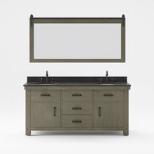 Load image into Gallery viewer, Water Creation Vanity Water Creation AB72BL03GG-P72TL1203 Aberdeen 72 In. Double Sink Blue Limestone Countertop Vanity in Grizzle Gray with Hook Faucet and Mirror