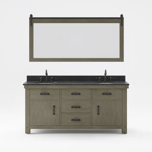 Water Creation Vanity Water Creation AB72BL03GG-P72TL1203 Aberdeen 72 In. Double Sink Blue Limestone Countertop Vanity in Grizzle Gray with Hook Faucet and Mirror