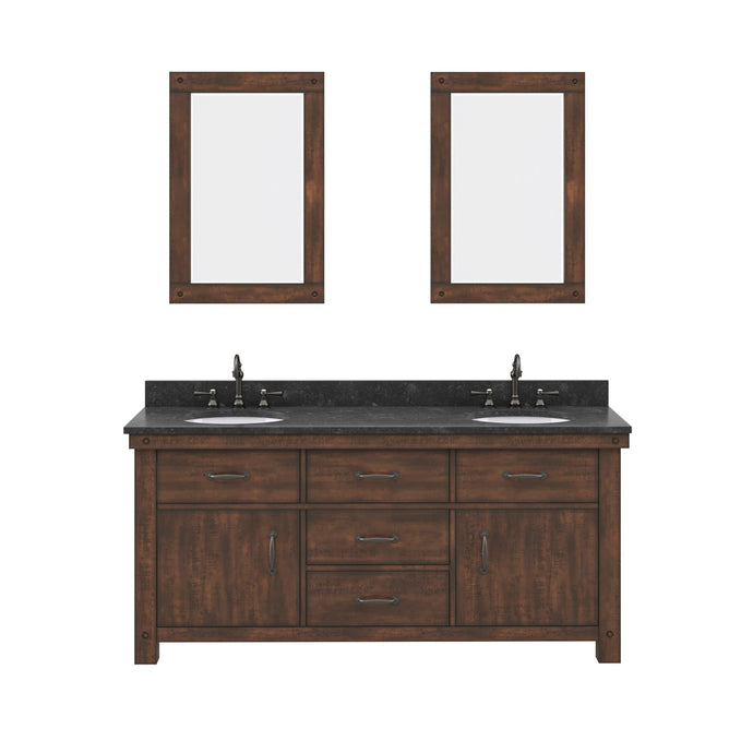 Water Creation Vanity Water Creation AB72BL03RS-A24000000 Aberdeen 72 In. Double Sink Blue Limestone Countertop Vanity in Rustic Sierra with Mirrors