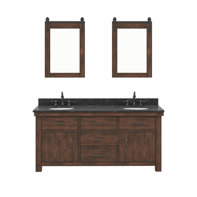 Water Creation Vanity Water Creation AB72BL03RS-P24000000 Aberdeen 72 In. Double Sink Blue Limestone Countertop Vanity in Rustic Sierra with Mirrors