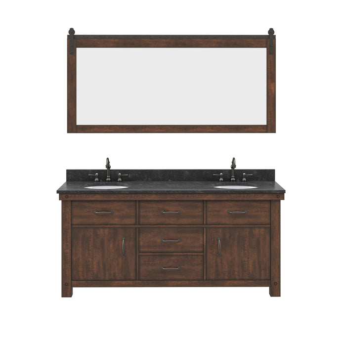 Water Creation Vanity Water Creation AB72BL03RS-P72TL1203 Aberdeen 72 In. Double Sink Blue Limestone Countertop Vanity in Rustic Sierra with Hook Faucets and Mirrors
