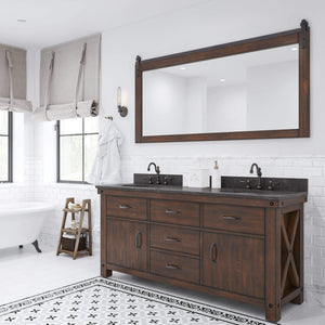 Water Creation Vanity Water Creation AB72BL03RS-P72TL1203 Aberdeen 72 In. Double Sink Blue Limestone Countertop Vanity in Rustic Sierra with Hook Faucets and Mirrors