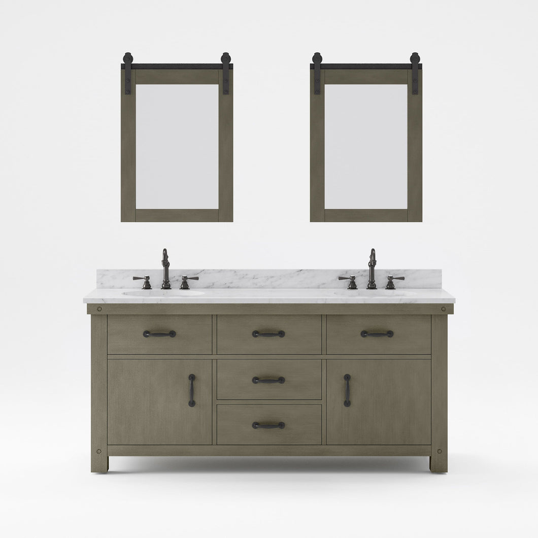 Water Creation Vanity Water Creation AB72CW03GG-P24000000 Aberdeen 72 In. Double Sink Carrara White Marble Countertop Vanity in Grizzle Gray with Mirror