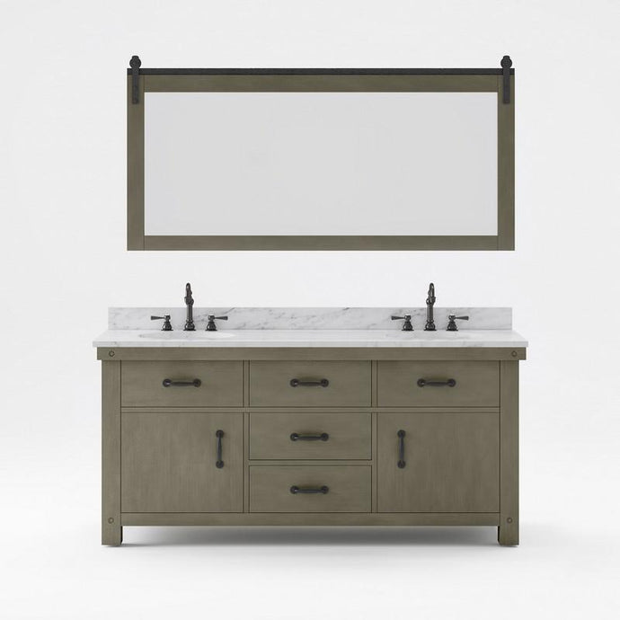Water Creation Vanity Water Creation AB72CW03GG-P72000000 Aberdeen 72 Inch Double Sink Carrara White Marble Countertop Vanity in Grizzle Gray with Mirror