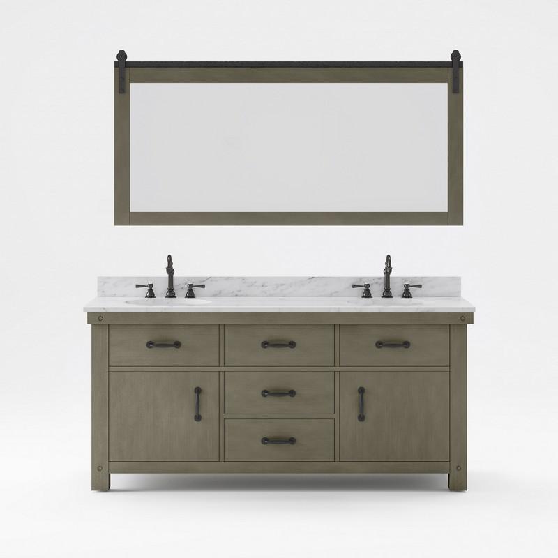 Water Creation Vanity Water Creation AB72CW03GG-P72000000 Aberdeen 72 Inch Double Sink Carrara White Marble Countertop Vanity in Grizzle Gray with Mirror