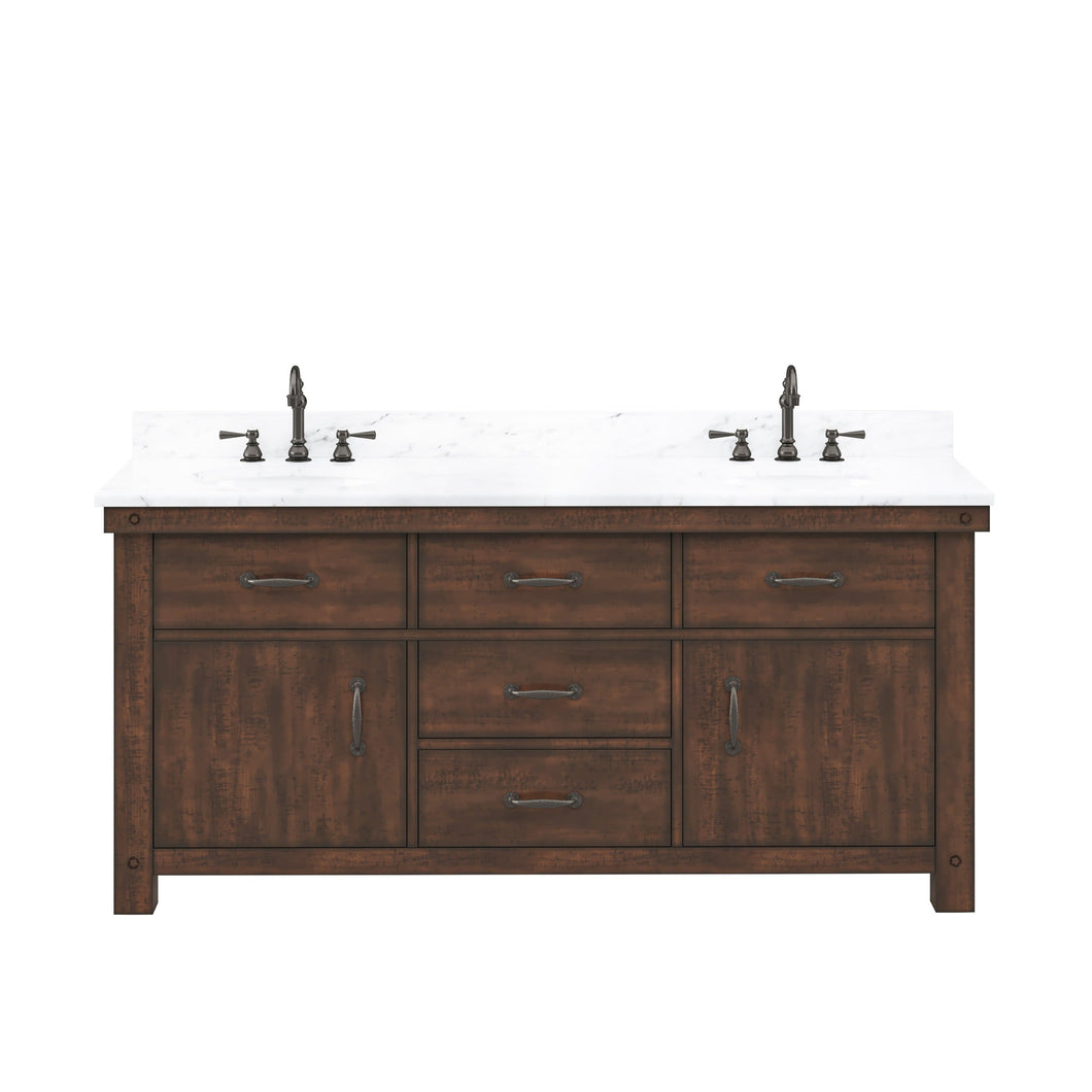 Water Creation Vanity Water Creation AB72CW03RS-000000000 Aberdeen 72 In. Double Sink Carrara White Marble Countertop Vanity in Rustic Sierra