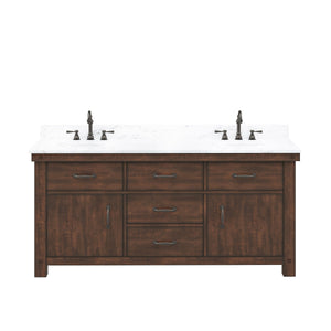 Water Creation Vanity Water Creation AB72CW03RS-000TL1203 Aberdeen 72 In. Double Sink Carrara White Marble Countertop Vanity in Rustic Sierra with Hook Faucets