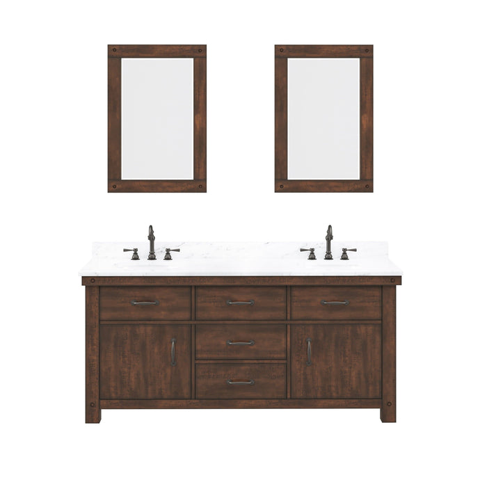 Water Creation Vanity Water Creation AB72CW03RS-A24000000 Aberdeen 72 In. Double Sink Carrara White Marble Countertop Vanity in Rustic Sierra with Mirrors