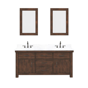 Water Creation Vanity Water Creation AB72CW03RS-A24TL1203 Aberdeen 72 In. Double Sink Carrara White Marble Countertop Vanity in Rustic Sierra with Hook Faucets and Mirrors