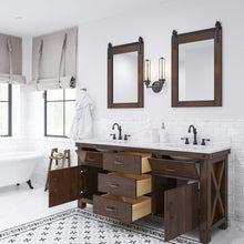 Load image into Gallery viewer, Water Creation Vanity Water Creation AB72CW03RS-P24000000 Aberdeen 72 In. Double Sink Carrara White Marble Countertop Vanity in Rustic Sierra with Mirrors