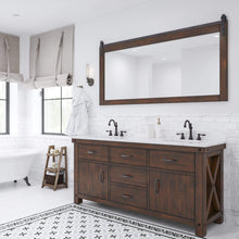 Load image into Gallery viewer, Water Creation Vanity Water Creation AB72CW03RS-P72000000 Aberdeen 72 In. Double Sink Carrara White Marble Countertop Vanity in Rustic Sierra with Mirrors