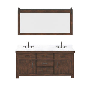 Water Creation Vanity Water Creation AB72CW03RS-P72000000 Aberdeen 72 In. Double Sink Carrara White Marble Countertop Vanity in Rustic Sierra with Mirrors