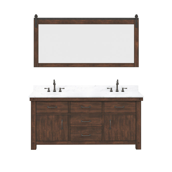 Water Creation Vanity Water Creation AB72CW03RS-P72000000 Aberdeen 72 In. Double Sink Carrara White Marble Countertop Vanity in Rustic Sierra with Mirrors