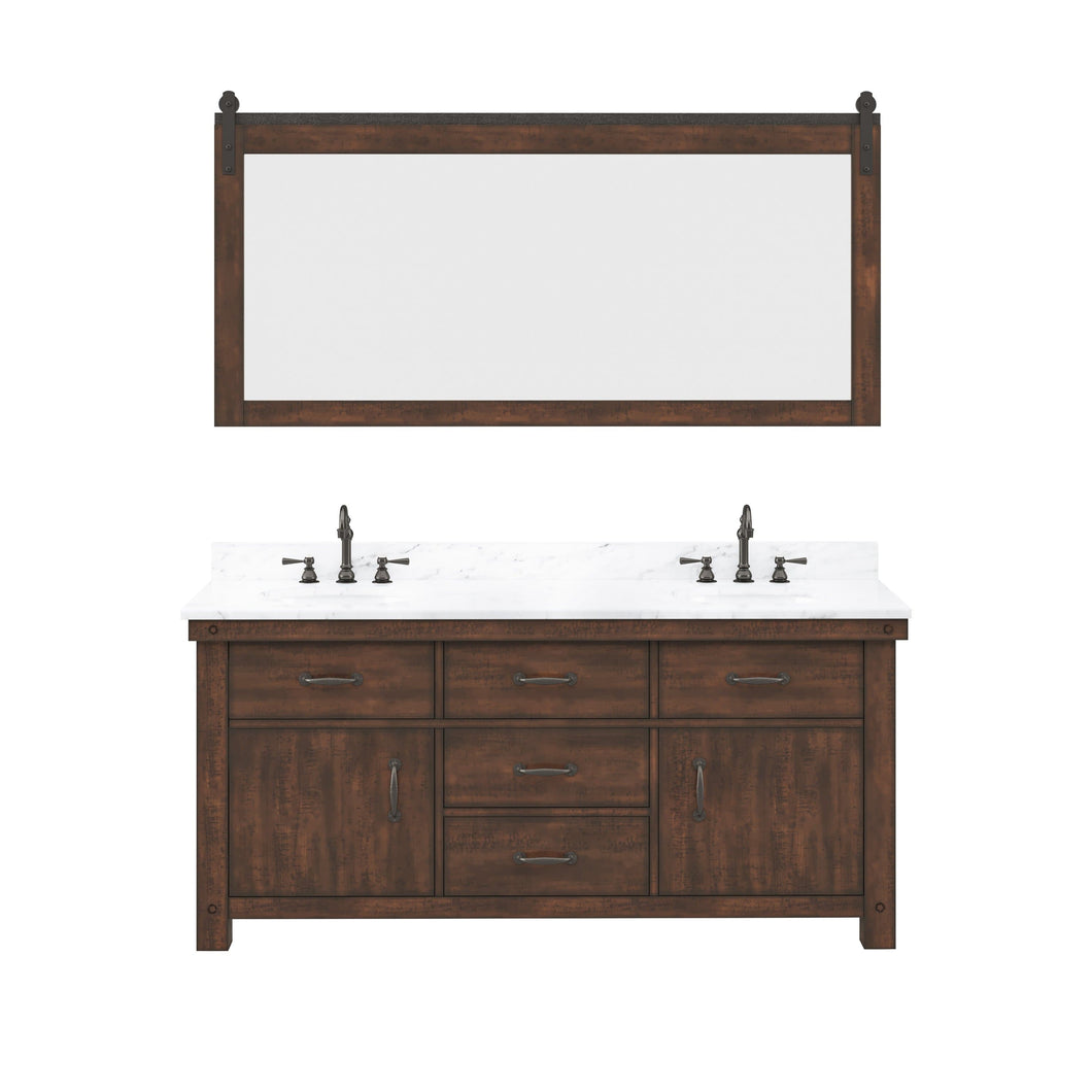 Water Creation Vanity Water Creation AB72CW03RS-P72000000 Aberdeen 72 In. Double Sink Carrara White Marble Countertop Vanity in Rustic Sierra with Mirrors